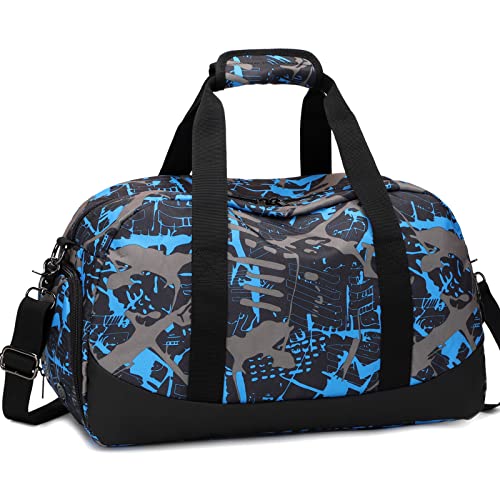 Octsky Sports Duffel Bag Gym Bag with Shoe Compartment Small Travel Overnight Bag Weekender Bag (Blue-Graffiti) - Image 1