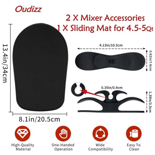 Oudizz Sliding Mats for Kitchen aid Head Stand Mixer with 2 Black Kitchen Accessories,Mixer Mover Slider Mat Pad for Kitchenaid 4.5-5 Qt Tilt-Head Stand,Kitchen aid Mixers Accessories - Image 3