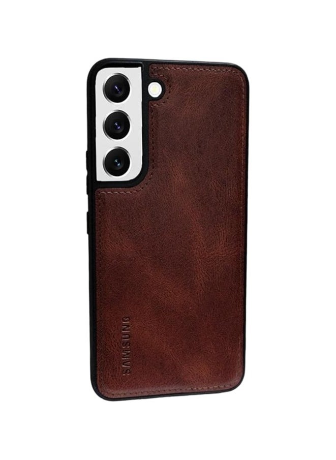 Generic Case Compatible with Samsung Galaxy S22 Plus Case, Plain Leather Soft TPU Silicone Bumper Anti-Fingerprint Shockproof Protective Cover for Samsung Galaxy S22 Plus (Dark Brown) 