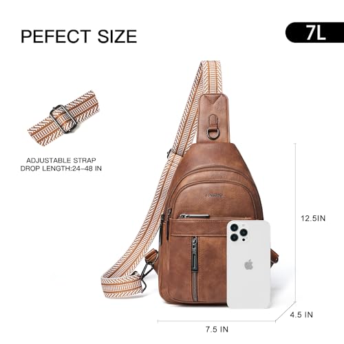 LATMAP 7L Sling Bag For Women Men Backpack Fanny Pack Crossbody Chest Travel Shoulder Belt Bags Purse Handbag PU Leather Brown - Image 5