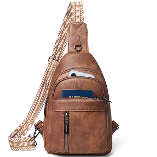 LATMAP 7L Sling Bag For Women Men Backpack Fanny Pack Crossbody Chest Travel Shoulder Belt Bags Purse Handbag PU Leather Brown - Image 1