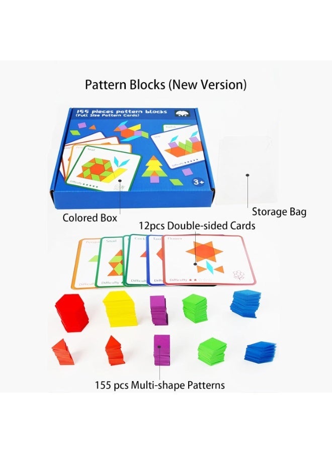 Capstro Geometry Puzzle with 12 Double-Sided Pattern Cards & Storage Bag | STEM Shape Learning & Spatial Thinking Toy – 155 Pieces Pattern Blocks - Image 3
