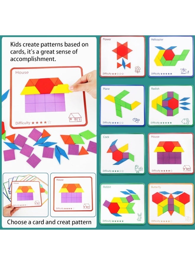 Capstro Geometry Puzzle with 12 Double-Sided Pattern Cards & Storage Bag | STEM Shape Learning & Spatial Thinking Toy – 155 Pieces Pattern Blocks - Image 4