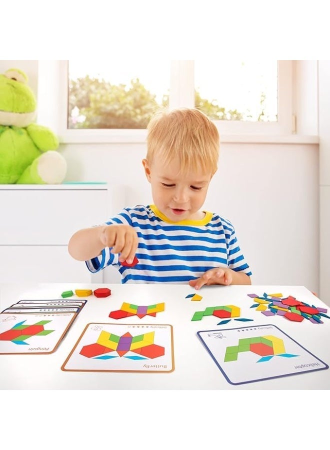Capstro Geometry Puzzle with 12 Double-Sided Pattern Cards & Storage Bag | STEM Shape Learning & Spatial Thinking Toy – 155 Pieces Pattern Blocks - Image 5