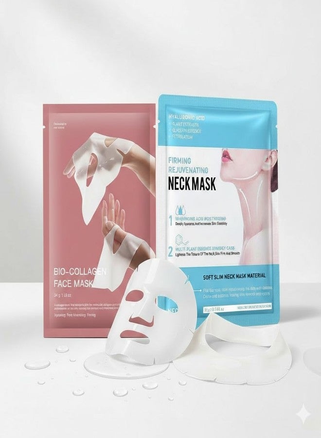 YUDDHAV FACE MASK & NECK MASK 2 PCS , Hydrolyzed Collagen NECK MASK Set with FACE MASK Hyaluronic Acid & Peptide,Moisturizing Firming Masks for Crepey Skin, Helps Reduce the Appearance of Fine Lines for Smoother-Looking Skin - Image 1