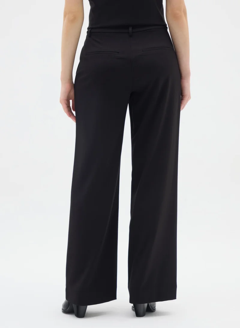 او في اس STRAIGHT BLACK TROUSERS WITH ELASTIC WAIST