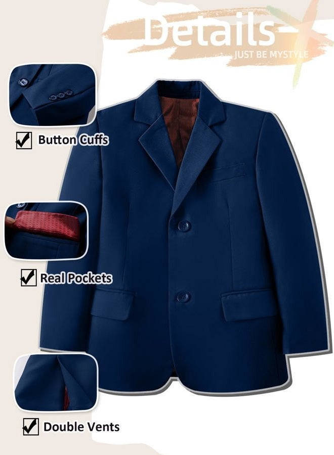 YuanLu Boy's Tuxedos Toddler Formal Suits Set Kids Blue Black Slim Fit Suit for Weddings, Blue, 5 Years - Image 4