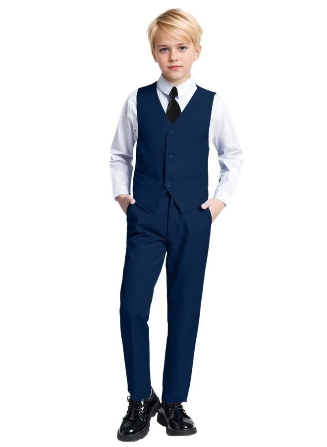 YuanLu Boy's Tuxedos Toddler Formal Suits Set Kids Blue Black Slim Fit Suit for Weddings, Blue, 5 Years - Image 2