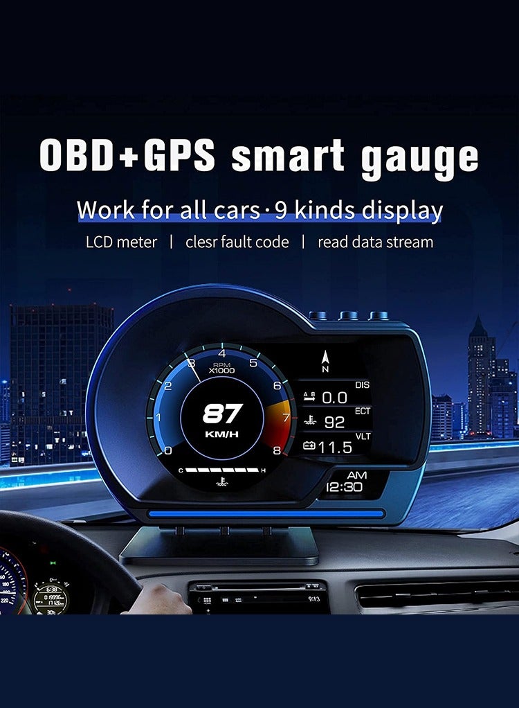 مستر سمارت شاشة عرض رقمية للسيارة من Mr Smart P6، لوحة تحكم متعددة الواجهات مع السرعة، ودورة المحرك في الدقيقة، والجهد، ودرجة الحرارة، والبوصلة، والساعة - Image 2