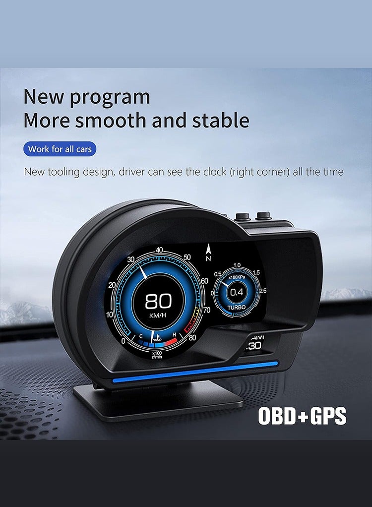 مستر سمارت شاشة عرض رقمية للسيارة من Mr Smart P6، لوحة تحكم متعددة الواجهات مع السرعة، ودورة المحرك في الدقيقة، والجهد، ودرجة الحرارة، والبوصلة، والساعة - Image 3