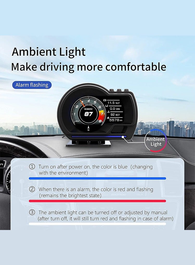 مستر سمارت شاشة عرض رقمية للسيارة من Mr Smart P6، لوحة تحكم متعددة الواجهات مع السرعة، ودورة المحرك في الدقيقة، والجهد، ودرجة الحرارة، والبوصلة، والساعة - Image 4