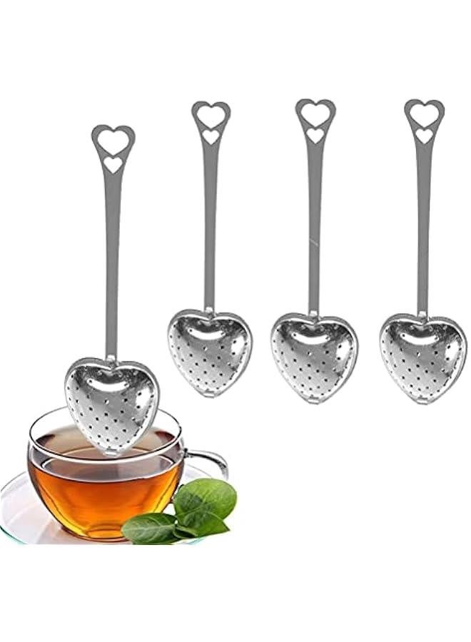4PCS Stainless Steel Heart Shape Tea Infuser Long Handle Filter Tea Filter for Loose Tea  - Image 1