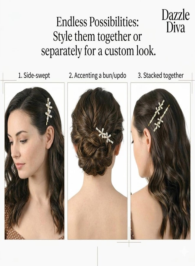 DazzleDiva 2Pcs Pearl Flower Hair Side Pins - Elegant Rhinestone Floral Bobby Pins for Women Girls - Gold Bridal Wedding Hair Accessories - Y2K Clean Girl Aesthetic Decorative Crystal Slides for Braids & Fine Hair 2 Pcs - Image 4