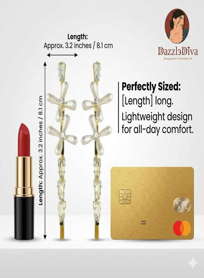 DazzleDiva 2Pcs Pearl Flower Hair Side Pins - Elegant Rhinestone Floral Bobby Pins for Women Girls - Gold Bridal Wedding Hair Accessories - Y2K Clean Girl Aesthetic Decorative Crystal Slides for Braids & Fine Hair 2 Pcs - Image 2