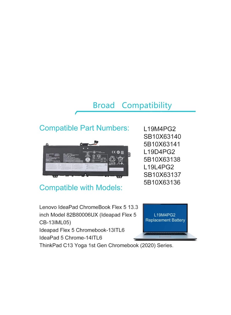 Terabyte L19M4PG2 SB10X63140 5B10X63141 L19D4PG2 5B10X63138 L19L4PG2 SB10X63137 5B10X63136 Laptop Battery Compatible with Lenovo IdeaPad ChromeBook Flex 5 13.3 inch Series - Image 2