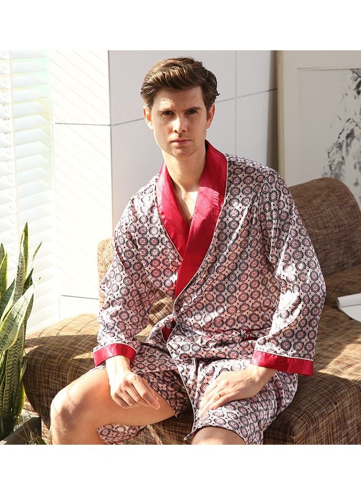 Loquat Printed Silk Robe Red  - Image 1