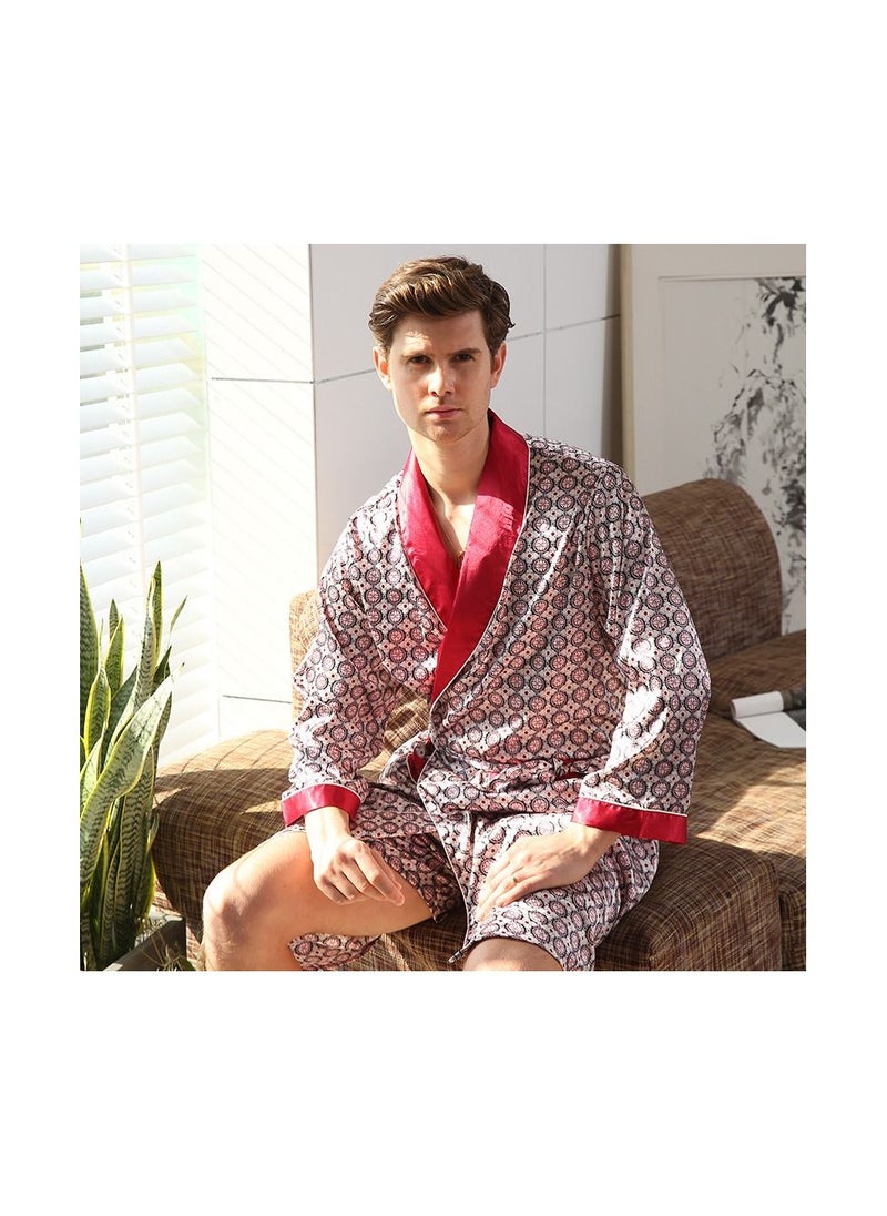 Loquat Printed Silk Robe Red  - Image 2