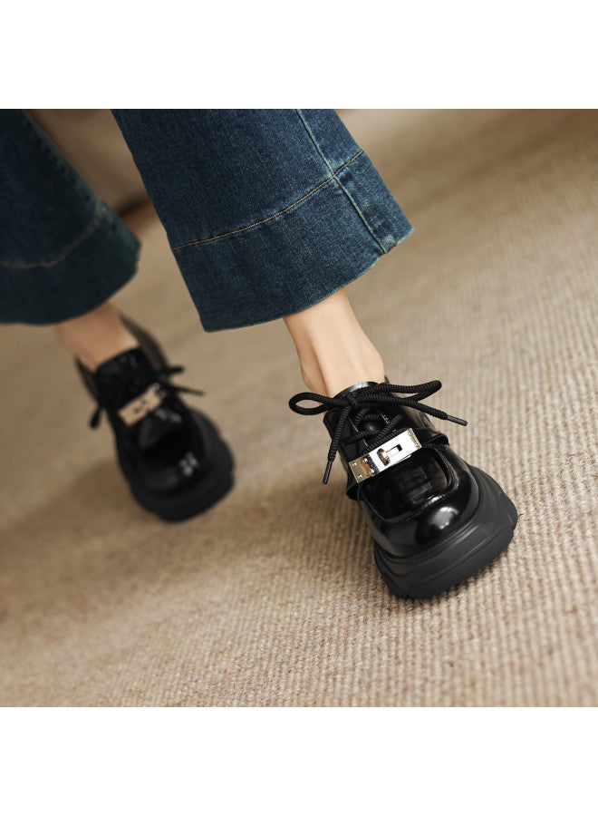 Amo Fashion Lace-up Flats For Women - 2025 Autumn New Collection, Versatile Stylish Petite-friendly Lightweight Platform Leather Shoes - Image 5