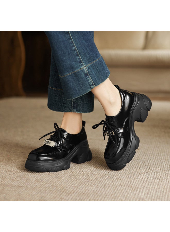 Amo Fashion Lace-up Flats For Women - 2025 Autumn New Collection, Versatile Stylish Petite-friendly Lightweight Platform Leather Shoes - Image 2