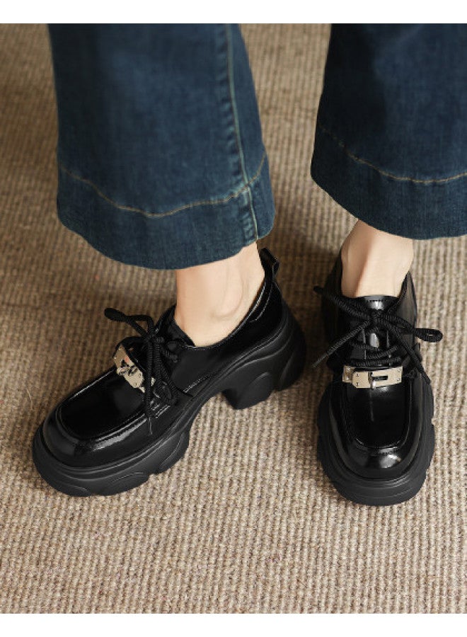 Amo Fashion Lace-up Flats For Women - 2025 Autumn New Collection, Versatile Stylish Petite-friendly Lightweight Platform Leather Shoes - Image 1