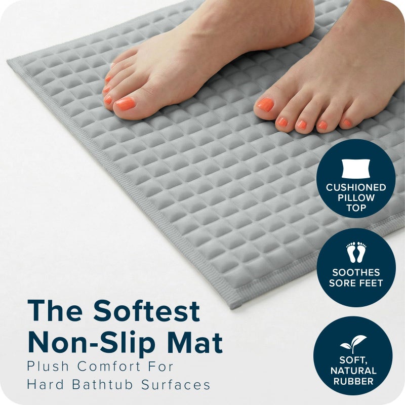 SlipX Solutions Pillow Top Cushioned Bath Mat, Non Slip Comfort Underfoot, 700 Air-Filled Pillows, Soft Shower Mat, Strong Suction Cups, Gray - Image 2