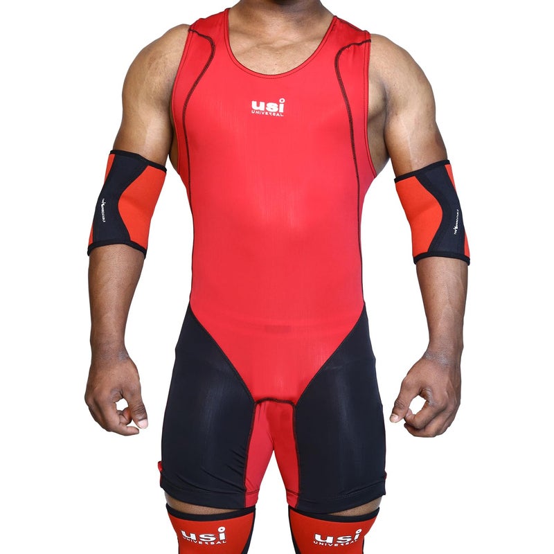 USI UNIVERSAL بدلة مصارعة 419WSM للرجال والنساء، سترة مصارعة من قماش نايلون إيلاستين 210 GSM، مطاط مثبت في فتحة القاع (أحمر، مقاس XXL) - Image 2