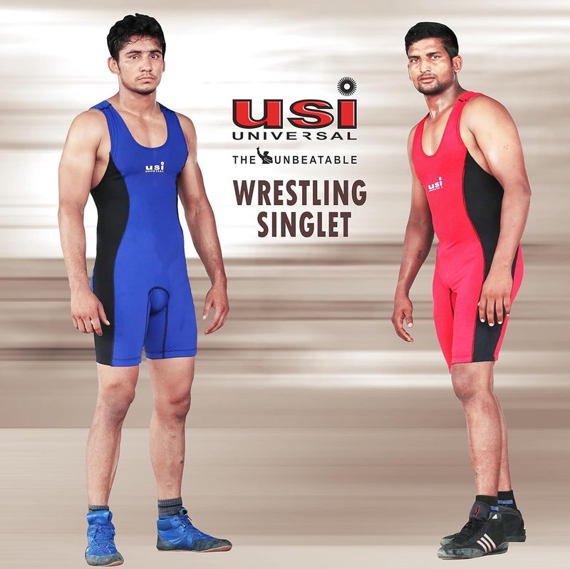 USI UNIVERSAL بدلة مصارعة 419WSM للرجال والنساء، سترة مصارعة من قماش نايلون إيلاستين 210 GSM، مطاط مثبت في فتحة القاع (أحمر، مقاس XXL) - Image 3