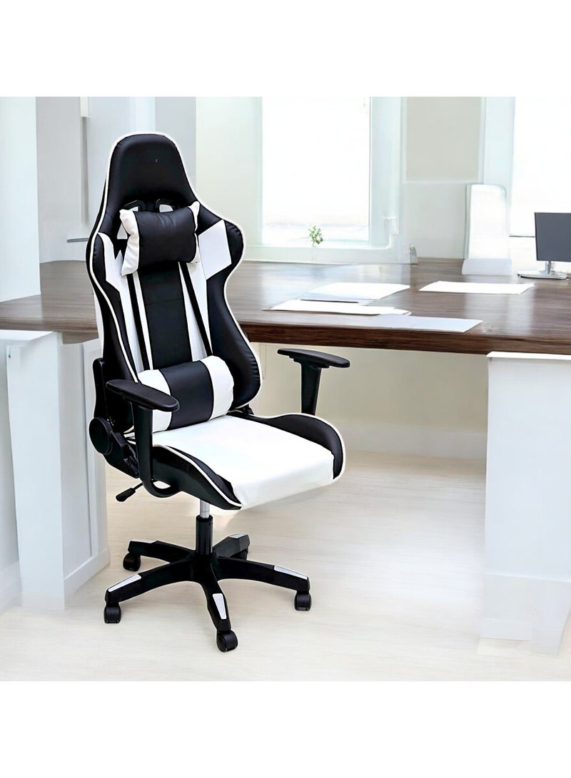 مفروشات صابر واخوانه (ذ.م.م) SBF Ergonomic High Back PU Leather Office Chair | Reclining Backrest up to 180° | Gaming Chair with Adjustable Height, Headrest, and Lumbar Support, White Black  - Image 2