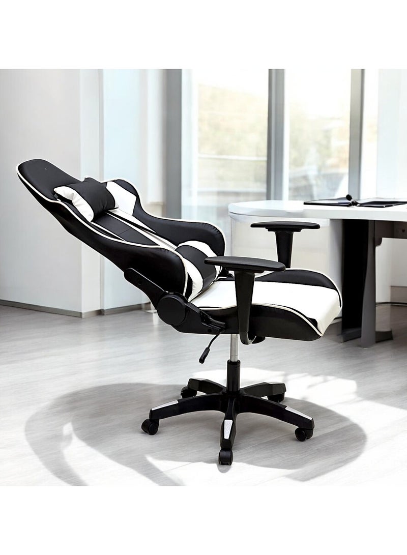 مفروشات صابر واخوانه (ذ.م.م) SBF Ergonomic High Back PU Leather Office Chair | Reclining Backrest up to 180° | Gaming Chair with Adjustable Height, Headrest, and Lumbar Support, White Black  - Image 3