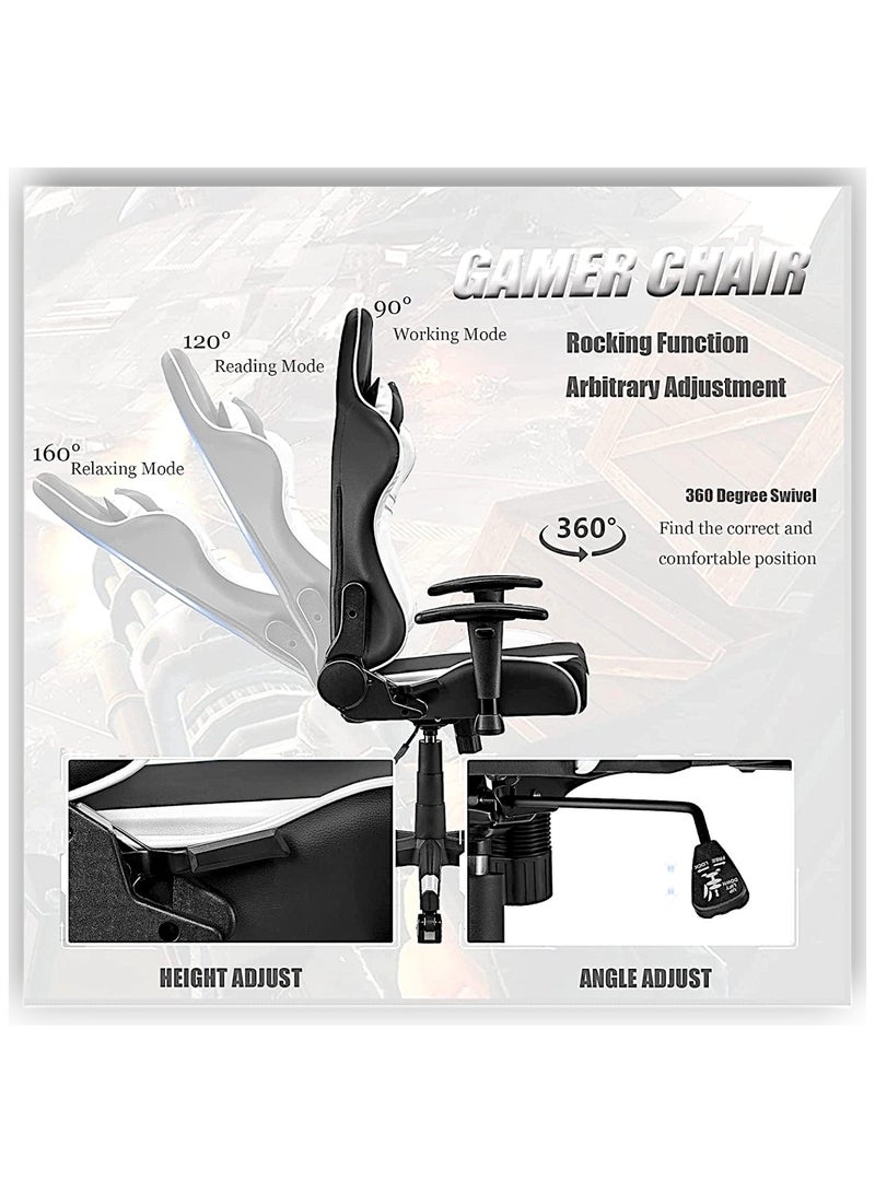 مفروشات صابر واخوانه (ذ.م.م) SBF Ergonomic High Back PU Leather Office Chair | Reclining Backrest up to 180° | Gaming Chair with Adjustable Height, Headrest, and Lumbar Support, White Black  - Image 4
