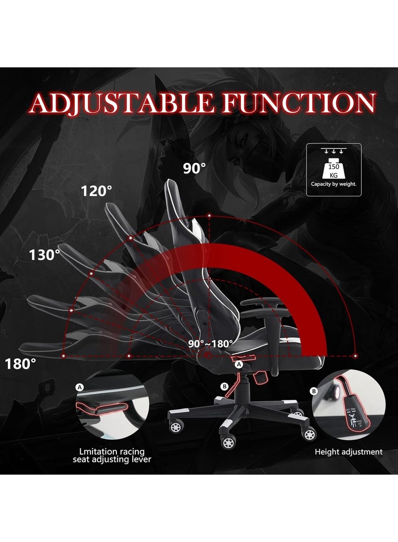 مفروشات صابر واخوانه (ذ.م.م) SBF Ergonomic High Back PU Leather Office Chair | Reclining Backrest up to 180° | Gaming Chair with Adjustable Height, Headrest, and Lumbar Support, White Black  - Image 5