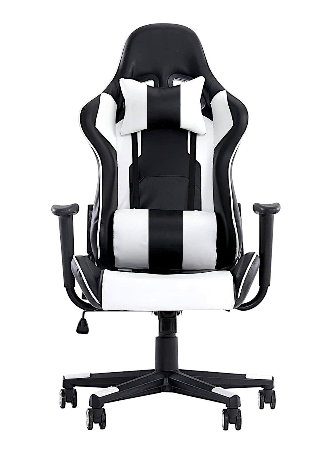 مفروشات صابر واخوانه (ذ.م.م) SBF Ergonomic High Back PU Leather Office Chair | Reclining Backrest up to 180° | Gaming Chair with Adjustable Height, Headrest, and Lumbar Support, White Black 