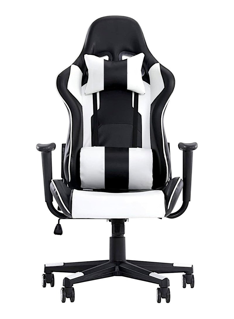 مفروشات صابر واخوانه (ذ.م.م) SBF Ergonomic High Back PU Leather Office Chair | Reclining Backrest up to 180° | Gaming Chair with Adjustable Height, Headrest, and Lumbar Support, White Black  - Image 1