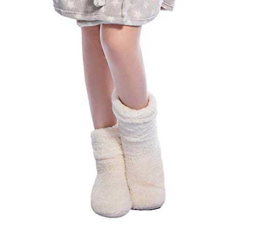 FRALOSHA Women's Slipper Sock Coral velvet indoor Spring-autumn Super Soft Warm Cozy Fuzzy lined booties slippers (27cm) White - Image 2