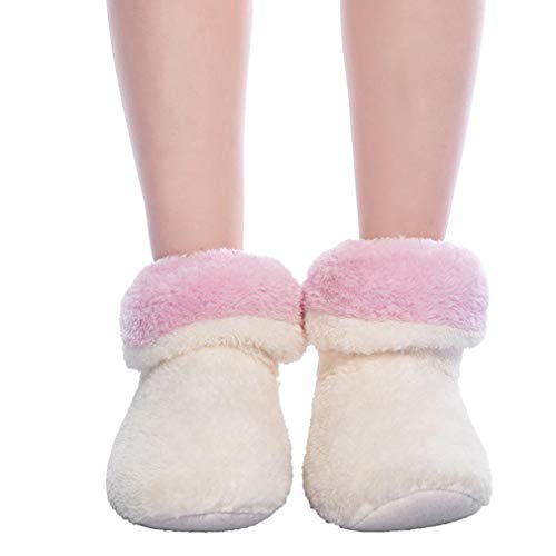 FRALOSHA Women's Slipper Sock Coral velvet indoor Spring-autumn Super Soft Warm Cozy Fuzzy lined booties slippers (27cm) White - Image 5