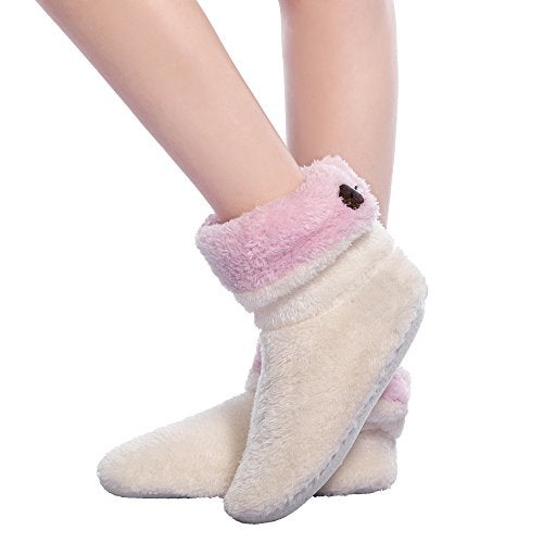 FRALOSHA Women's Slipper Sock Coral velvet indoor Spring-autumn Super Soft Warm Cozy Fuzzy lined booties slippers (27cm) White - Image 3