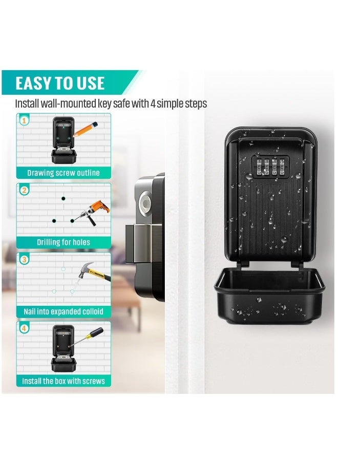 Key Lock Box, Key Safe Box Outdoor Waterproof Wall Mounted Security Large Keysafe with 4 Digit Resettable Combination Key Storage Box Zinc Alloy Key Cabinet for Home Garage School - Image 2