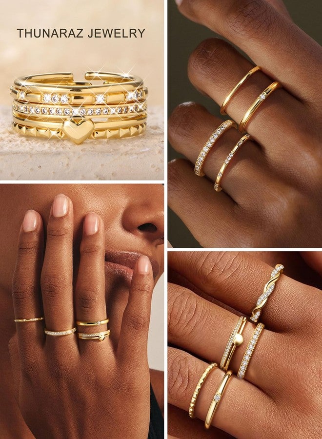 THUNARAZ Gold Stackable Rings for Women Non Tarnish Open Adjustable 14K Gold Plated Rings Trendy Stack Cubic Zirconia Thin Thumb Ring Set Minimalist Dainty Statement Band Ring G - Image 5