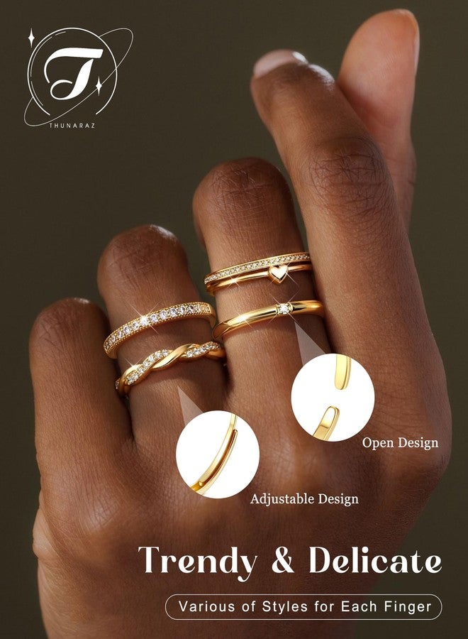 THUNARAZ Gold Stackable Rings for Women Non Tarnish Open Adjustable 14K Gold Plated Rings Trendy Stack Cubic Zirconia Thin Thumb Ring Set Minimalist Dainty Statement Band Ring G - Image 2
