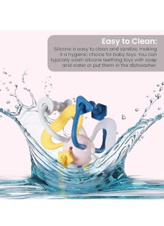 BAYBEE Baybee Silicone Baby Teether Toys for Teething Gums, Manhattan Teething Rattle Toy with Loops Ring, 100% Food Grade Silicone Teether Toy,Chew Teether for Boy,Girl  - Image 4