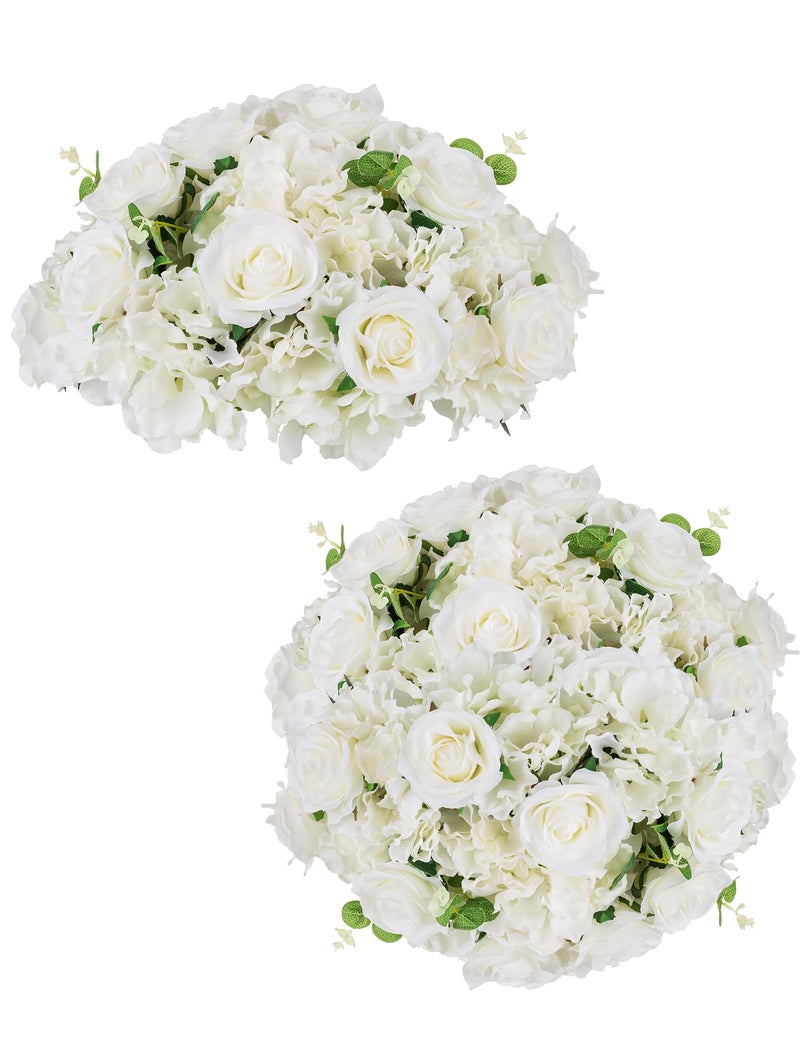 BLOSMON Fake Flower Balls Centerpieces: 2 Pcs 15.7" Large White Rose Hydrangea Artificial Flowers Arrangement for Wedding Table - Faux Silk Floral for Party Home Reception Decoration - Image 1