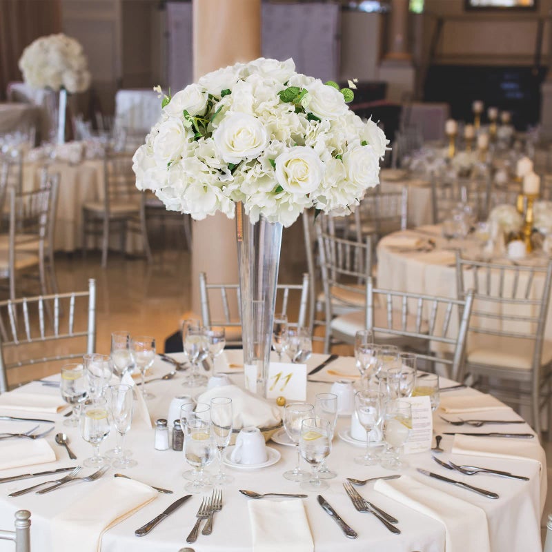 BLOSMON Fake Flower Balls Centerpieces: 2 Pcs 15.7" Large White Rose Hydrangea Artificial Flowers Arrangement for Wedding Table - Faux Silk Floral for Party Home Reception Decoration - Image 2