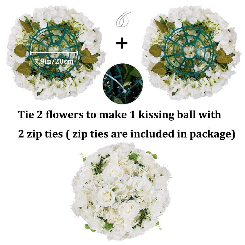 BLOSMON Fake Flower Balls Centerpieces: 2 Pcs 15.7" Large White Rose Hydrangea Artificial Flowers Arrangement for Wedding Table - Faux Silk Floral for Party Home Reception Decoration - Image 5