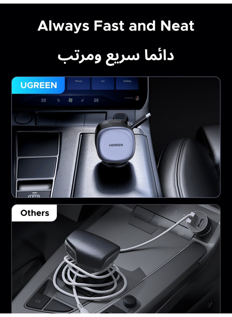 Ugreen 75W  car charger type c 3-Device Fast Charging with 75cm Retractable USB-C Cable Laptop Charger Compatible, USB A + USB C ports, 2C1A ports car charging adapter, Durable Reliable car charger adapter for MacBook Pro/Air，iPhone 17/16/15 Plus/Pro/Pro Max, Samsung GalaxyS26/S25/S24 +/FE/Ultra,GalaxyZ Fold/Z Flip 3-6series,iPad Mini/Pro/Air, Google Pixel8/9, Huawei, Laptops and More 75W - Image 3