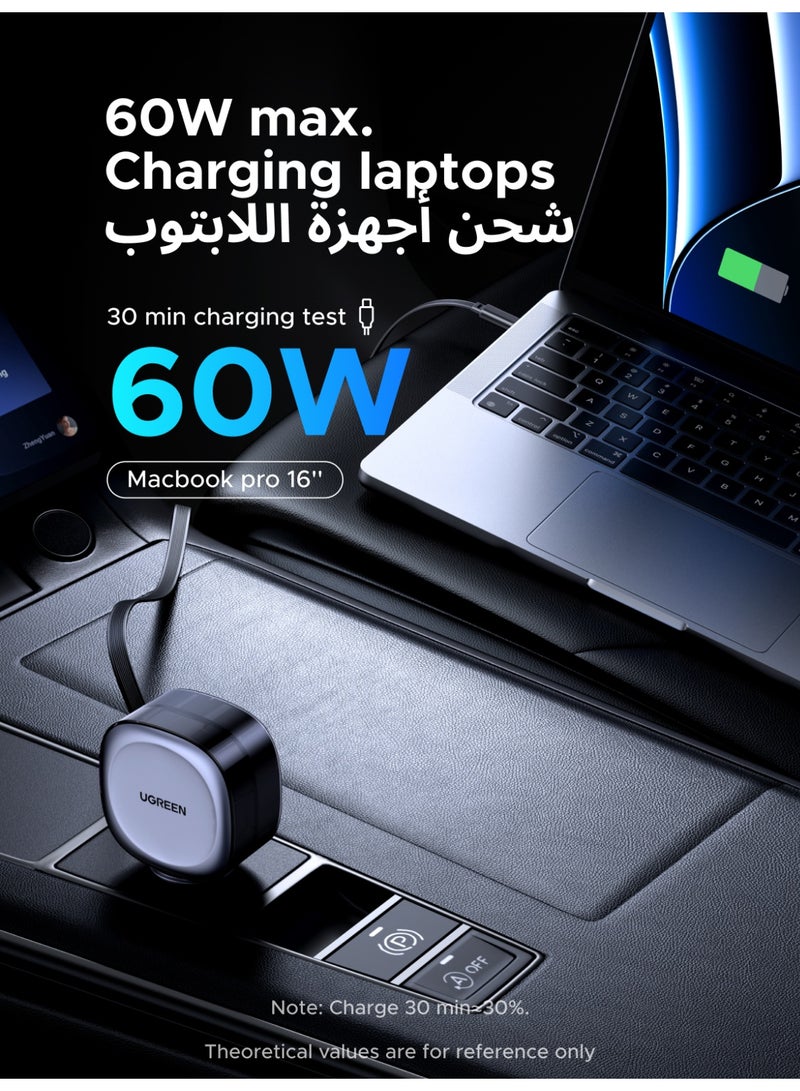 Ugreen 75W  car charger type c 3-Device Fast Charging with 75cm Retractable USB-C Cable Laptop Charger Compatible, USB A + USB C ports, 2C1A ports car charging adapter, Durable Reliable car charger adapter for MacBook Pro/Air，iPhone 17/16/15 Plus/Pro/Pro Max, Samsung GalaxyS26/S25/S24 +/FE/Ultra,GalaxyZ Fold/Z Flip 3-6series,iPad Mini/Pro/Air, Google Pixel8/9, Huawei, Laptops and More 75W - Image 5