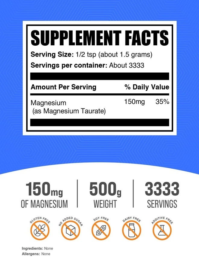 بالك سابلمنتس مسحوق تورات المغنيسيوم من BulkSupplements.com - مكمل غذائي من المغنيسيوم والمعادن، يدعم صحة القلب والأعصاب - خالٍ من الغلوتين، 150 ملغ من المغنيسيوم لكل حصة، 500 غرام (1.1 رطل) (عبوة واحدة) - Image 2
