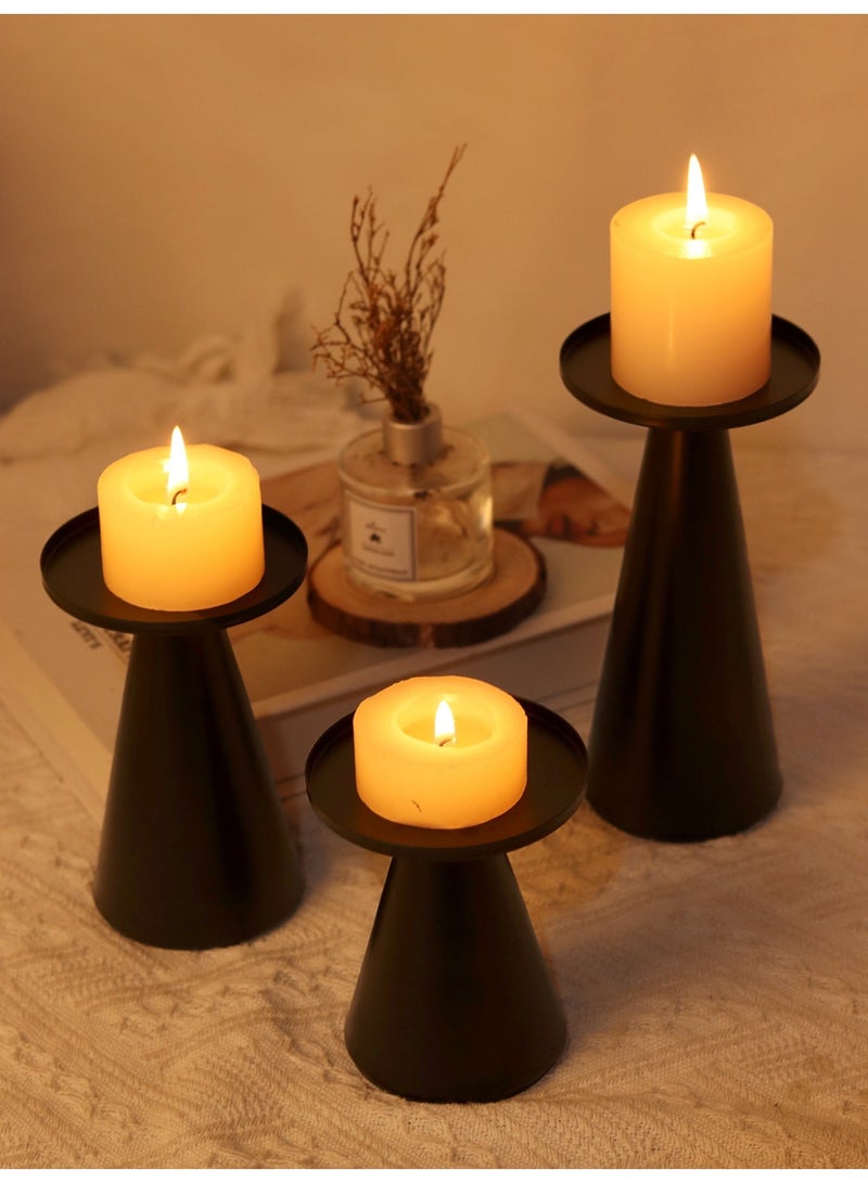 Set of 3 Elegant Metal Candle Holders/Candlestick Holders, Black Candle Holder Base, Romantic Nordic Style Luxury Metal Desktop Decoration, Home Decoration, Desktop Ornaments, Suitable for Candlelight Dinner Decoration, Wedding Decoration - Image 2