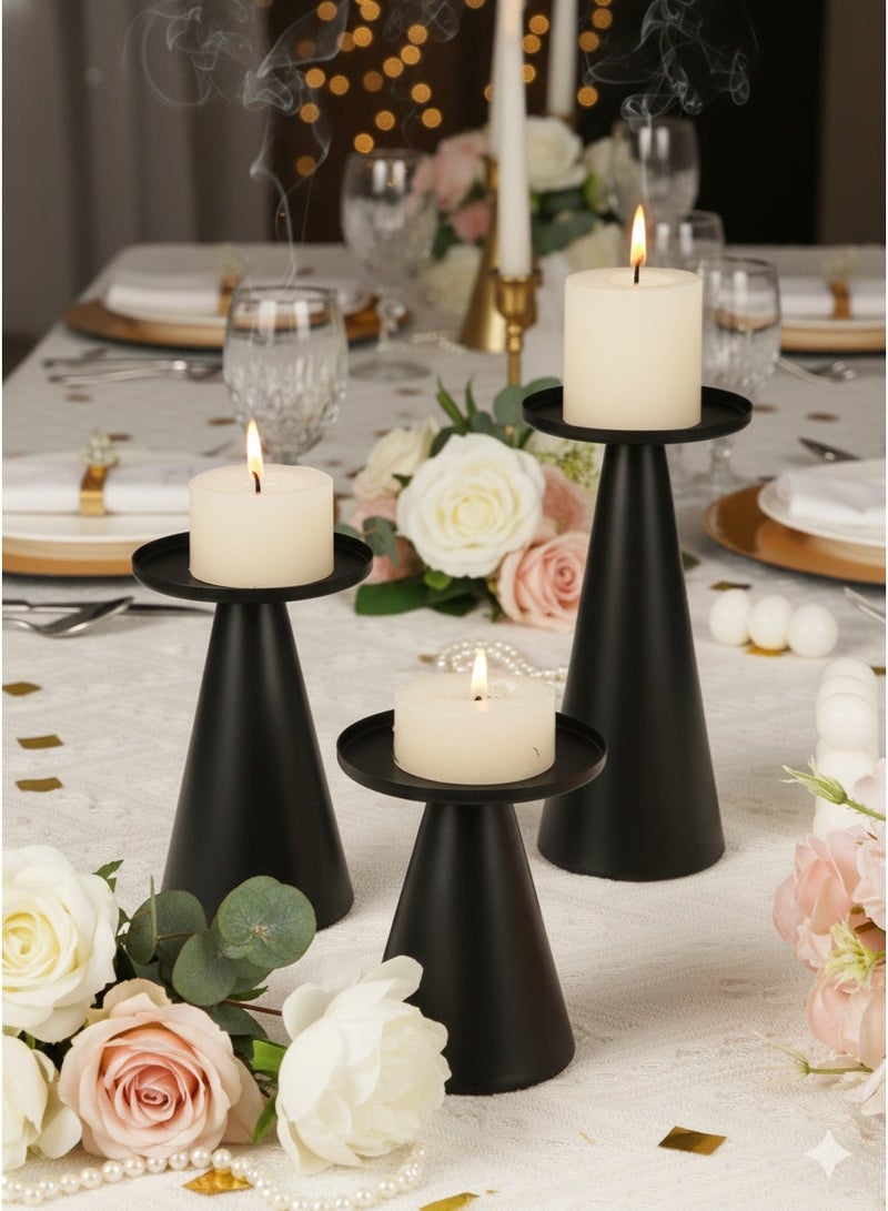 Set of 3 Elegant Metal Candle Holders/Candlestick Holders, Black Candle Holder Base, Romantic Nordic Style Luxury Metal Desktop Decoration, Home Decoration, Desktop Ornaments, Suitable for Candlelight Dinner Decoration, Wedding Decoration - Image 1