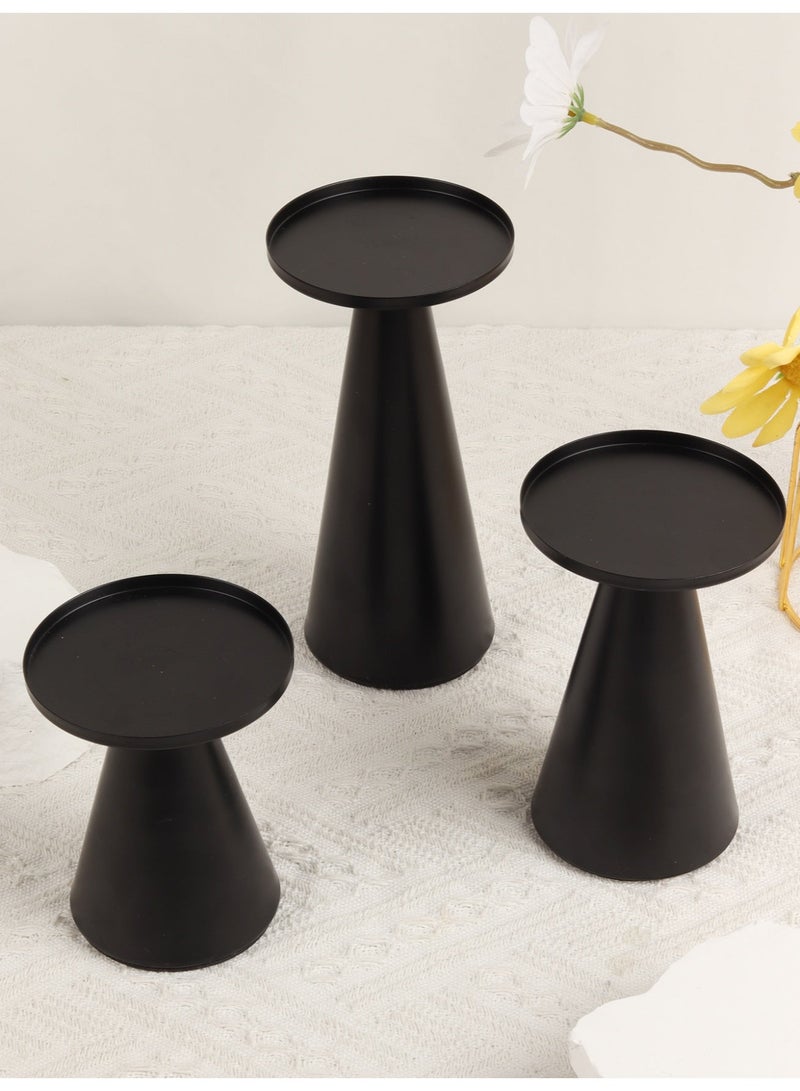Set of 3 Elegant Metal Candle Holders/Candlestick Holders, Black Candle Holder Base, Romantic Nordic Style Luxury Metal Desktop Decoration, Home Decoration, Desktop Ornaments, Suitable for Candlelight Dinner Decoration, Wedding Decoration - Image 3