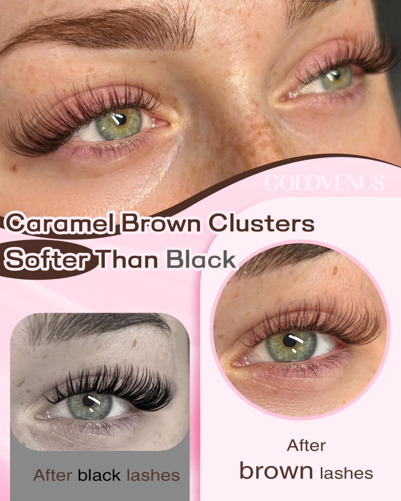 Goddvenus Brown Lash Clusters Kit Natural 300Pcs Wispy Lashes Cluster Eyelash Cluster Extensions Kit C Curve Individual Lashes Extensions Kit For DIY Waterproof & Long - Lasting (Light Brown10-16mm) - Image 2